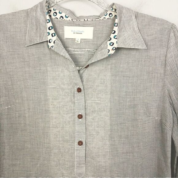 ANTHROPOLOGIE | Birds of Paradis by Trovata Gray Stripe Top Women’s Size Small - Picture 4 of 11